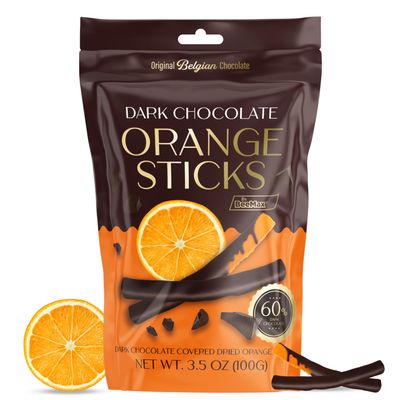 BeeMax Dark Chocolate Covered Dried Orange Sticks - 3.5 oz Resealable Pouch (Pack of 1) - Non-GMO, Premium Belgian Chocolate Covered Fruit Sticks - Great for Snacking, Gifting & Dessert Treats