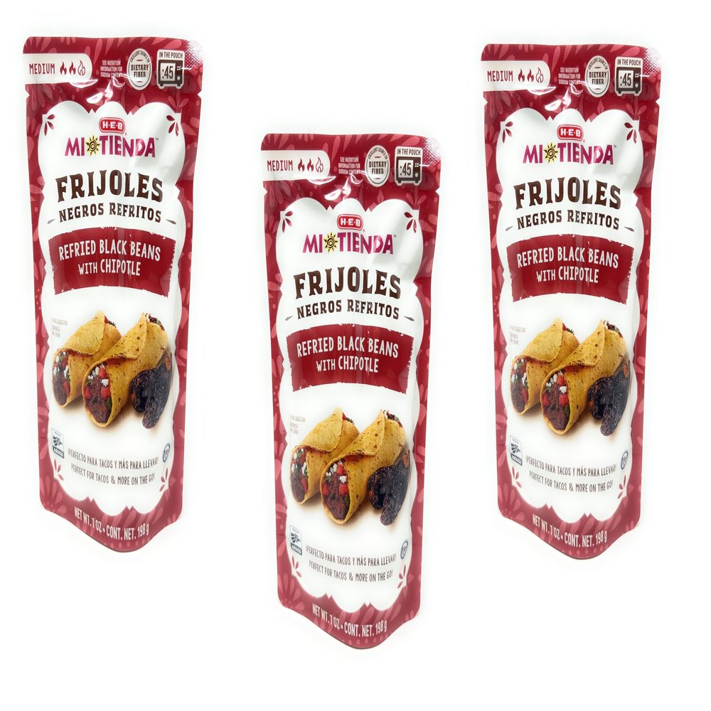 HEB HEB Mi Tienda Frijoles Microwavable Refried Black Beans with Chipotle Flavor 7oz - 3 bags