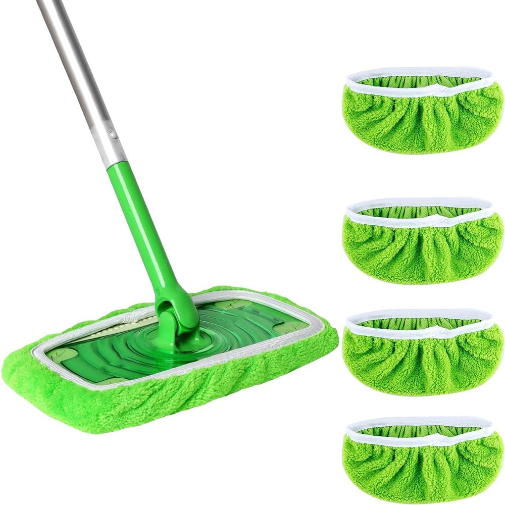4PCS Reusable Microfiber Mop Pads Compatible with Swiffer Sweeper, Washable Wet Mop Pad, Refill Pad for Wet Dual Purpose Mop for 10-12 Inch Cleaning Mops