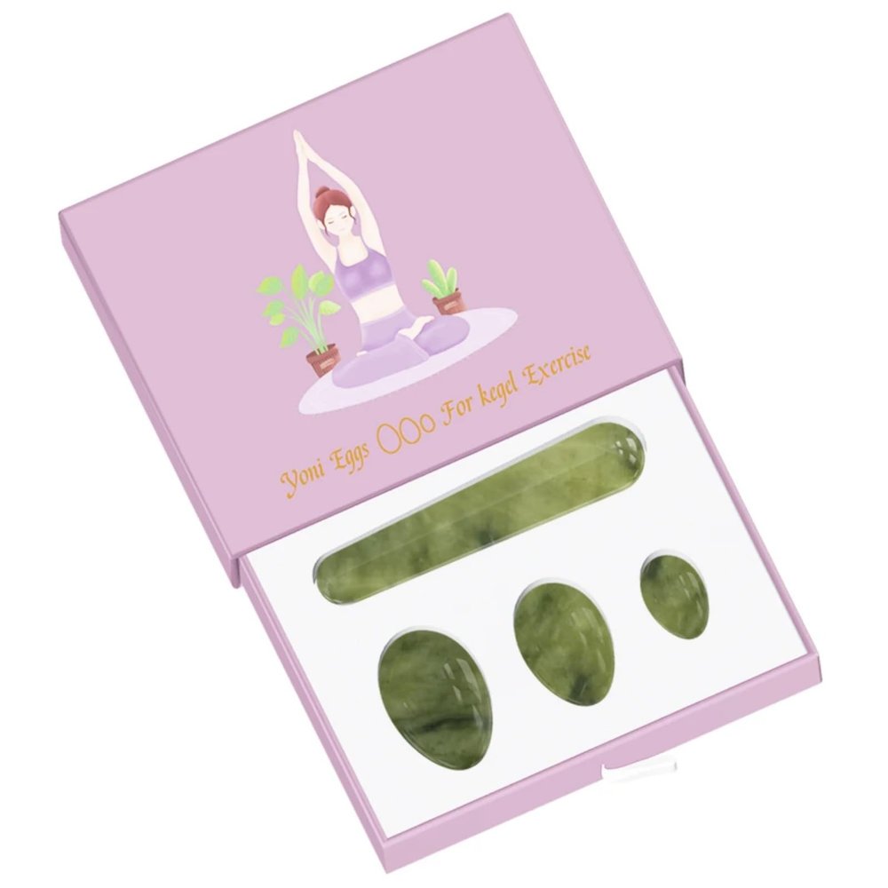 KAKAYE Undrilled Yoni Egg Set with Box Women Kegel Exerciser Jade Eggs Tightening Ball Massage Yoni Wand Jade Massager(Green Stone)