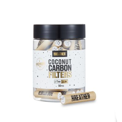 BREATHER - 50 pcs Slim 7 MM Coconut Activated Charcoal Filters with Ceramic Caps