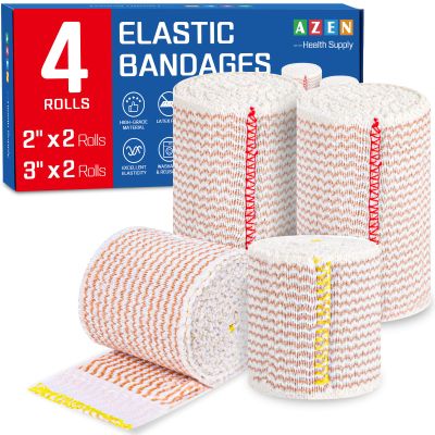 AZEN Premium 4 Pack Elastic Bandage Wrap (2x2", 2x3"), Compression Wrap Bandage for Legs, Ankle, Knee, Tummy, Body, Latex-Free, Lymphedema Wraps for Legs