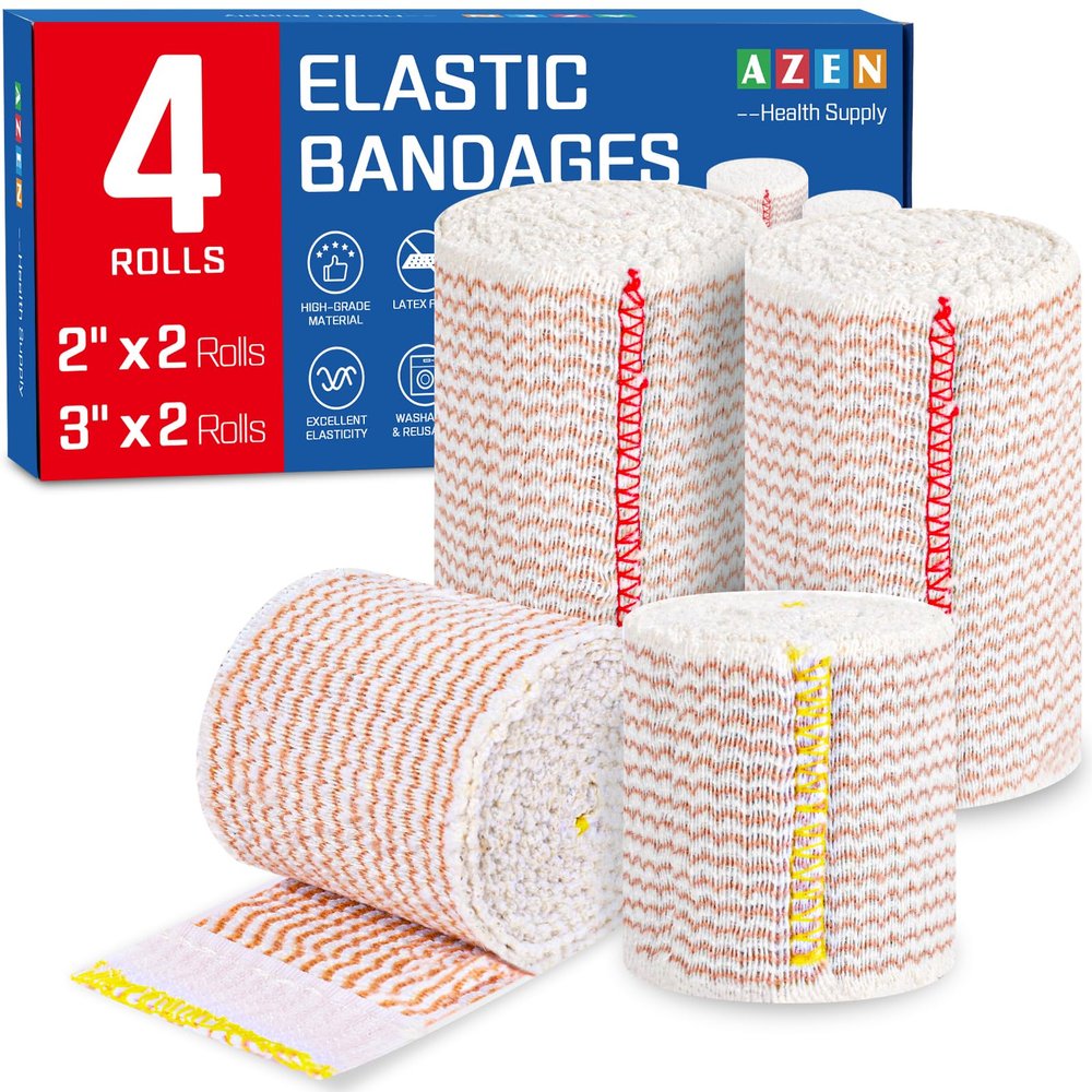 AZEN Premium 4 Pack Elastic Bandage Wrap (2x2", 2x3"), Compression Wrap Bandage for Legs, Ankle, Knee, Tummy, Body, Latex-Free, Lymphedema Wraps for Legs