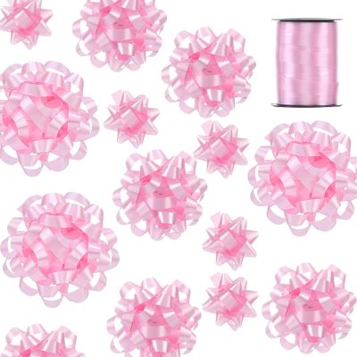 25 Pcs Gift Bows Assortment - 3 Size Gift Bowsand 1 Crimped Curling Ribbons, Perfect for Christmas, HolidayBirthdays, Weddings, Baby/Bridal Showers, Party (Pink)