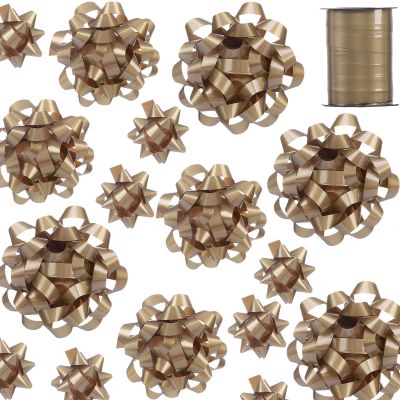 25 Pcs Gift Bows Assortment - 3 Size Gift Bowsand 1 Crimped Curling Ribbons, Perfect for Christmas, HolidayBirthdays, Weddings, Baby/Bridal Showers, Party (Golden)