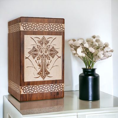 Stellar Exports Elegant Cross Urn for Human Ashes Adult Male Female - Urns for Human Ashes Adult Man, Cremation Urns for Men Women, Wood Urns for Human Ashes (Antique White, Keepsake-16 Cu.in)