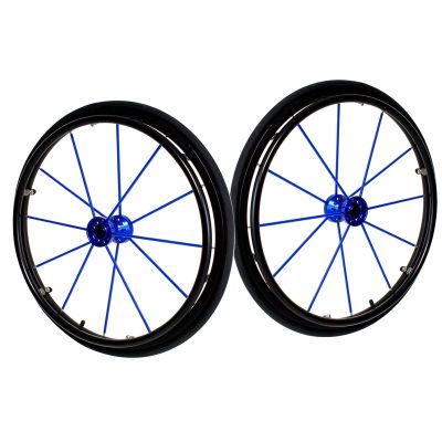 24inch Sports Wheelchair Rear Wheels, Inflatable Wheelchair Wheel Replacement, with Aluminum Hub and 127mm1/2" Bearing (Color : Blue, Size : 60cm(24in))