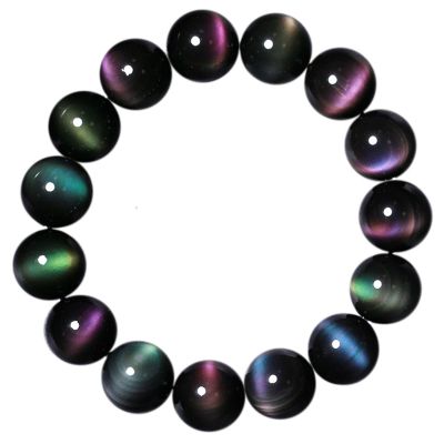 YEDECOR Natural Rainbow Light Obsidian Crystal Bracelet, Handmade Gemstone Crystal Round Beads Stretch Bracelet for Women Men,16mm bead