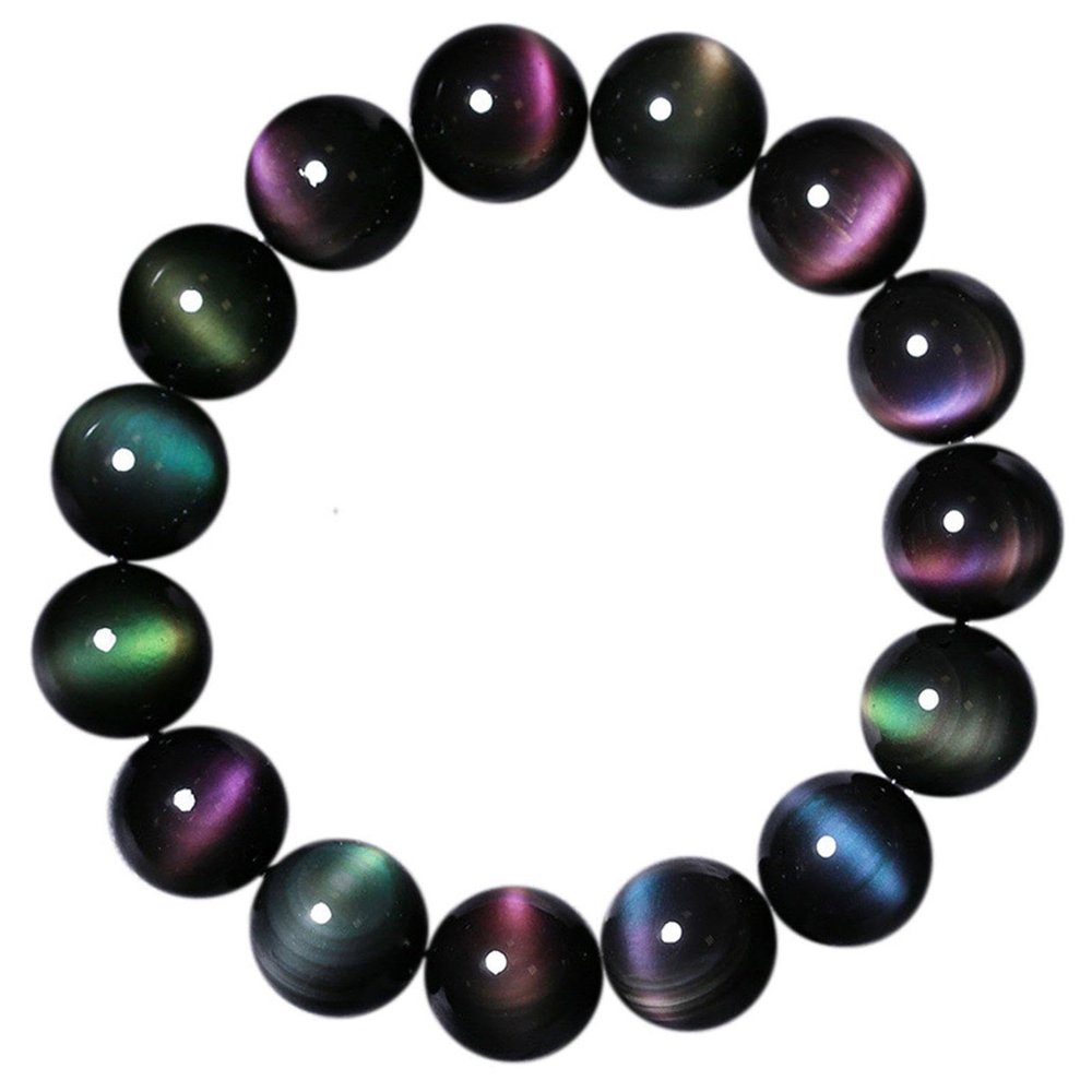 YEDECOR Natural Rainbow Light Obsidian Crystal Bracelet, Handmade Gemstone Crystal Round Beads Stretch Bracelet for Women Men,16mm bead
