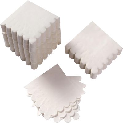 200 Pack Cocktail Napkin 2-Ply Scalloped Edged Dessert Napkins Folded 5 x 5 Inches Disposable Napkins for Dinner Wedding Birthday Party Bridal Anniversary Reception Event (White)