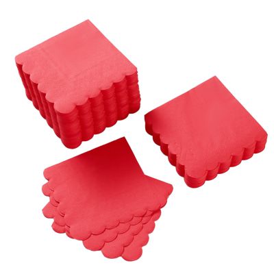 100 Pack Cocktail Napkin 2-Ply Scalloped Edged Dessert Napkins Folded 5 x 5 Inches Disposable Napkins for Dinner Wedding Birthday Party Bridal Anniversary Reception Event (Red)