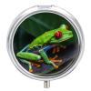 Pill Box 3 Compartment Round Pill Organizer Small Pill Case for Travel Red Eyed Tree Frog Daily Metal Pill Container Portable Medicine Organizer for Vitamins Supplement Purse Pocket view 1