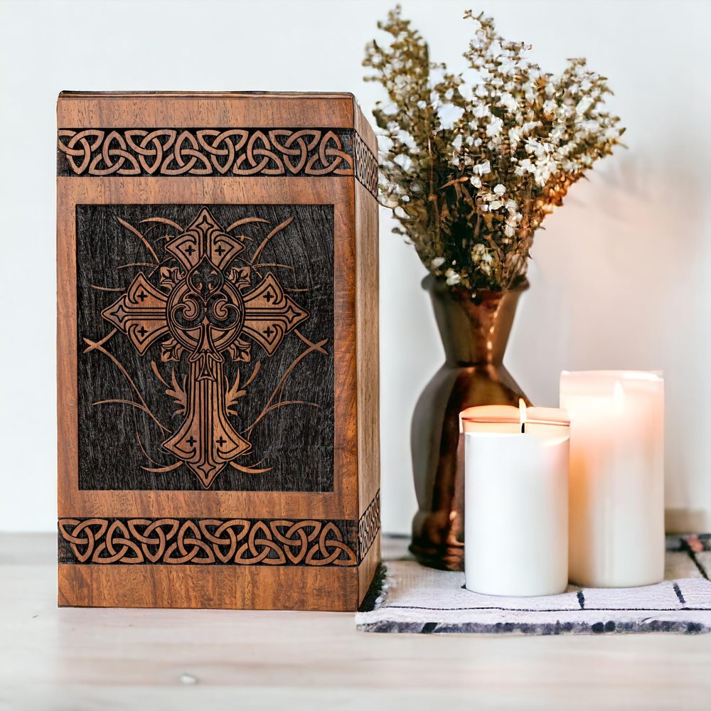 Stellar Exports Elegant Cross Urn for Human Ashes Adult Male Female - Urns for Human Ashes Adult Man, Cremation Urns for Men Women, Wood Urns for Human Ashes (Antique Black, Small-100 Cu.in)