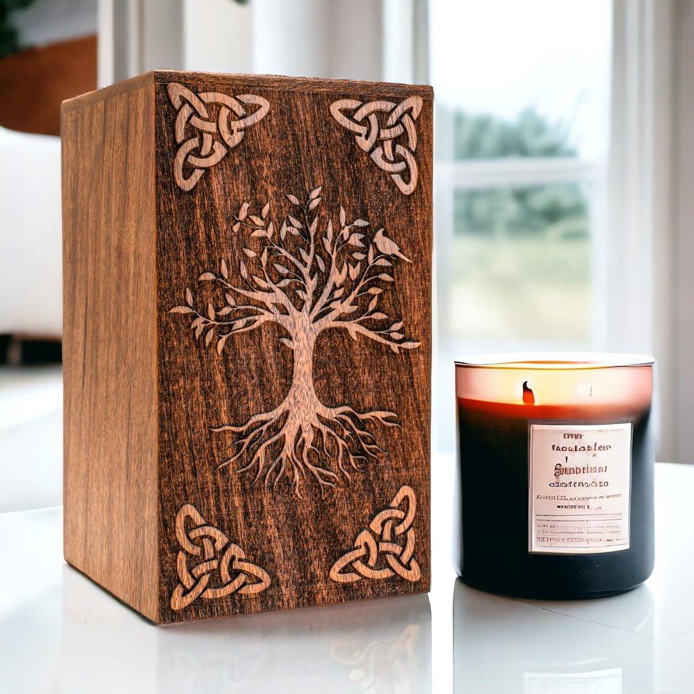 STELLAR EXPORTS Well Crafted Tree of Life Wooden Urns for Human Ashes Adult - Urns for Cremation Ashes Mother Father, Tree of Life Urn (Natural Wood, Keepsake-16 Cu.In)