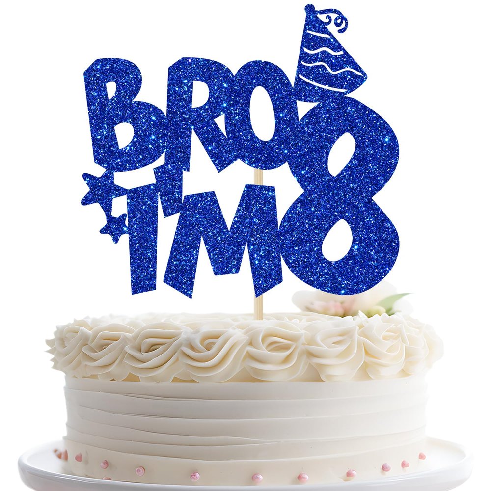 Jenrtvis Bro I'm 8 Cake Topper, 8th Birthday Cake Topper, Happy 8th Birthday Party Decoration, Eight Years Old Bday Cake Picks Eight Fabulous Cake Decorations Blue Glitter