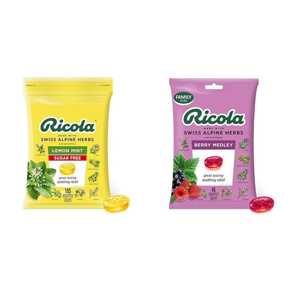 Ricola Sugar Free 105ct Lemon Mint & 45ct Berry Medley Throat Drops Bundle