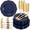Liacere 350PCS Navy Blue Plastic Plates-Disposable Blue Gold Plates 50guest Plastic Dinnerware include 100Plates,50Pack Pre Rolled Napkins with Silverware 50Cups for Martin Luther King Jr view 1
