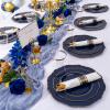 Liacere 350PCS Navy Blue Plastic Plates-Disposable Blue Gold Plates 50guest Plastic Dinnerware include 100Plates,50Pack Pre Rolled Napkins with Silverware 50Cups for Martin Luther King Jr view 2