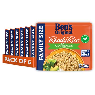 BEN'S ORIGINAL READY RICE Cilantro Lime Flavored Family Size Rice, Easy Dinner Side, 17.3 oz Pouch (Pack of 6)