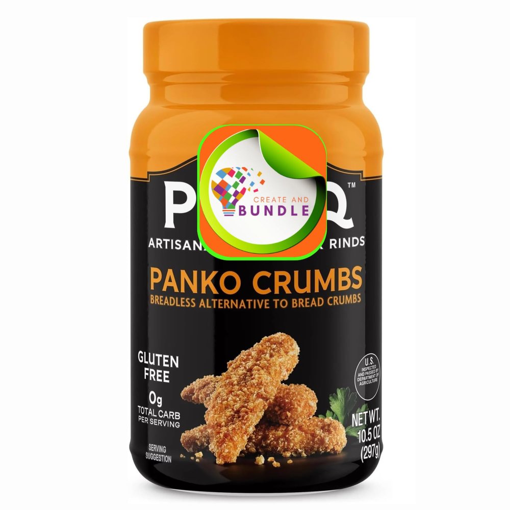 PORQ Pork Rind Panko Crumbs, Gluten Free, Keto Friendly, 10.5 oz Canister, 21 Servings + Create Sticker