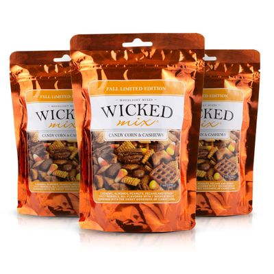 Wicked Mix Snack Mix with Mixed Nuts, Sweet and Salty Snacks Trail Mix Healthy Snack with Almonds, Cashews, Pretzels, Pecans, Candy Corn - Zero Trans Fat in Resealable Bag (Fall Edition, 3 Pack)