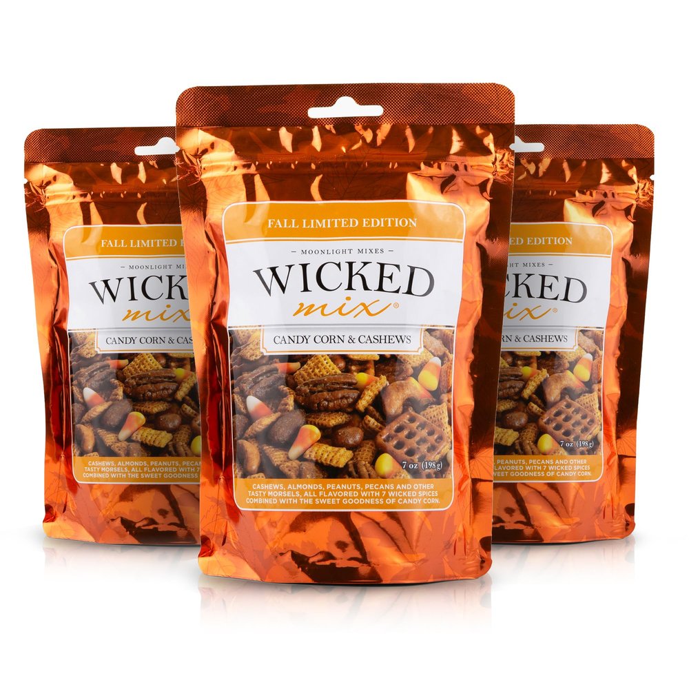 Wicked Mix Snack Mix with Mixed Nuts, Sweet and Salty Snacks Trail Mix Healthy Snack with Almonds, Cashews, Pretzels, Pecans, Candy Corn - Zero Trans Fat in Resealable Bag (Fall Edition, 3 Pack)