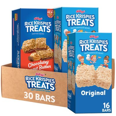 Rice Krispies Treats Crispy Rice and Marshmallow Squares, Kids Snack Box, Cereal Bars, Variety Pack (30 Bars)