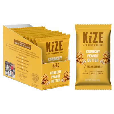 KiZE Energy Bars - Crunchy Peanut Butter - Gluten Free, Dairy Free, Non-GMO, and High Protein Meal Replacement Energy Bars, Clean and Simple Food Ingredients - 7g High Protein Snacks, (10 Count)