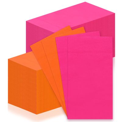 120 Pcs Hot Pink and Orange Napkins Rectangle Sunshine Disposable Paper 4.33 * 7.87 Inch Cocktail Napkins Beverage Pink Luncheon Napkins For Tequila Sunrise Bachelorette Party Weeding Dinner
