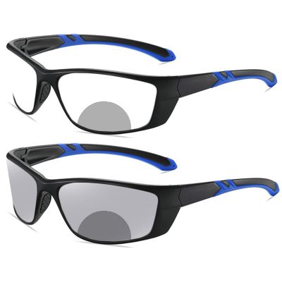 willochra Sports Transition Photochromic Bifocal Reading Glasses for Men Wrap Around Design Safety Glasses with Readers sunglasses (black blue, 2, x)