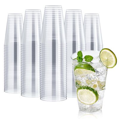 FOCUSLINE 200 Pack 14 oz Clear Plastic Cups, Large Disposable Cups Plastic Party Cup, 14 Ounce Heavy duty Clear Cups for Thanksgiving, Halloween, Christmas