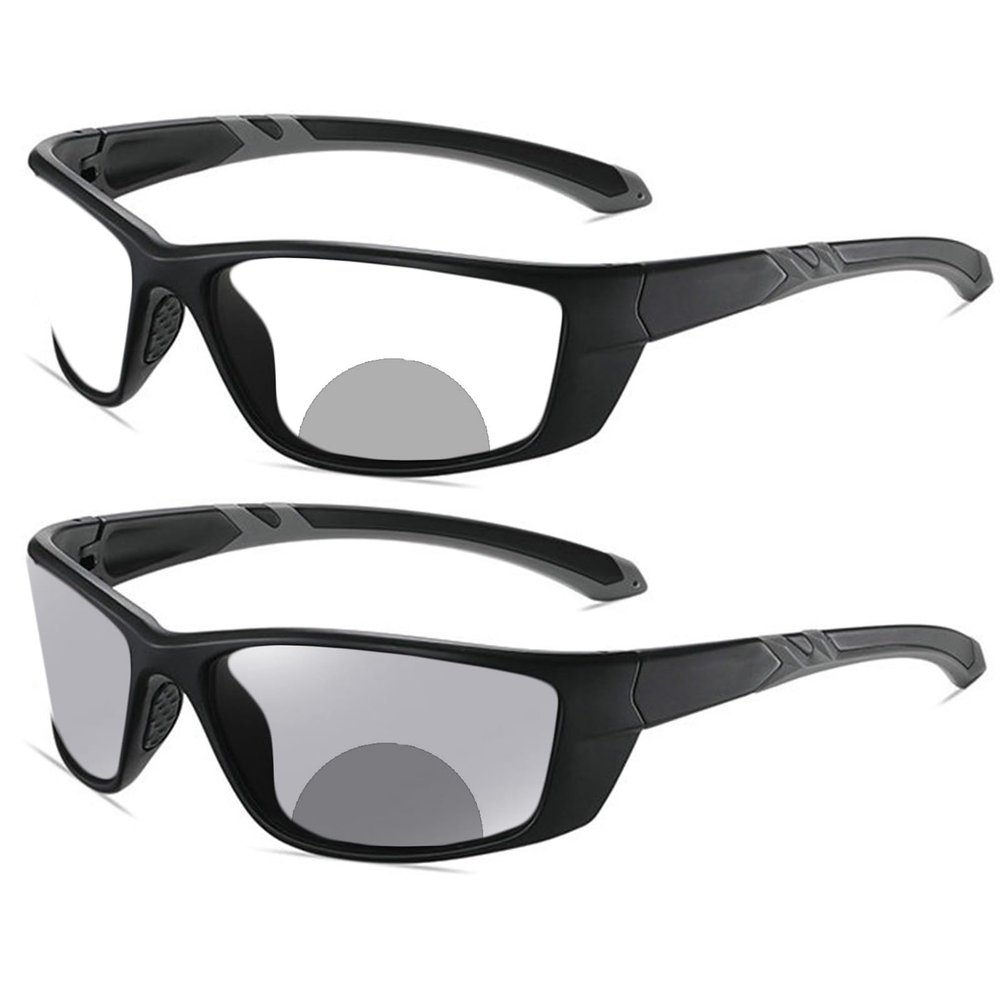 willochra Sports Transition Photochromic Bifocal Reading Glasses for Men Wrap Around Design Safety Glasses with Readers sunglasses (black, 3.75, x)