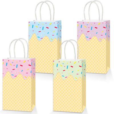 16Pcs Ice Cream Gift Bags with Handles Colorful Spring Summer Goody Bags Ice Cream Party Bags Summer Ice-cream Paper Bags Treat bags Party Favors Birthday Baby Shower Decor Supplies 8*4.7*3inch