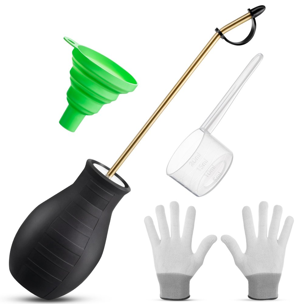 Diatomaceous Earth Powder Duster, 8OZ Garden Powder Applicator Dispenser with Long Metal Tube, Bulb Duster Sprayer for Home Organic Gardening Agricultural Supply (Black,1 Pack)
