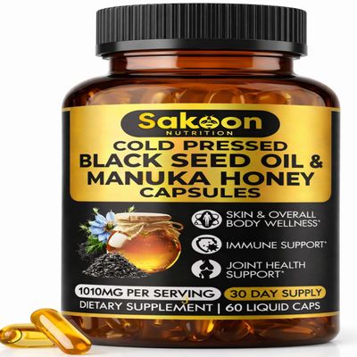 Black Seed Oil Capsules - With New Zealand Manuka Honey, Cold Pressed Turkish Nigella Sativa Oil, 2% Thymoquinone, Immune & Digestive Support, Made in USA, 60 Count, 1010mg per serving