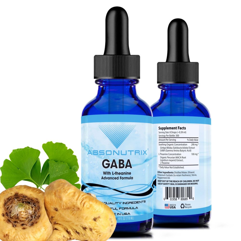 Absonutrix GABA with L-Theanine 290 mg, 4 Oz Liquid, 300 Servings, Made in USA, Quick Absorption, Quality Potent Ingredients, Non-GMO, GMP Certified Facility, Cruelty-Free Products