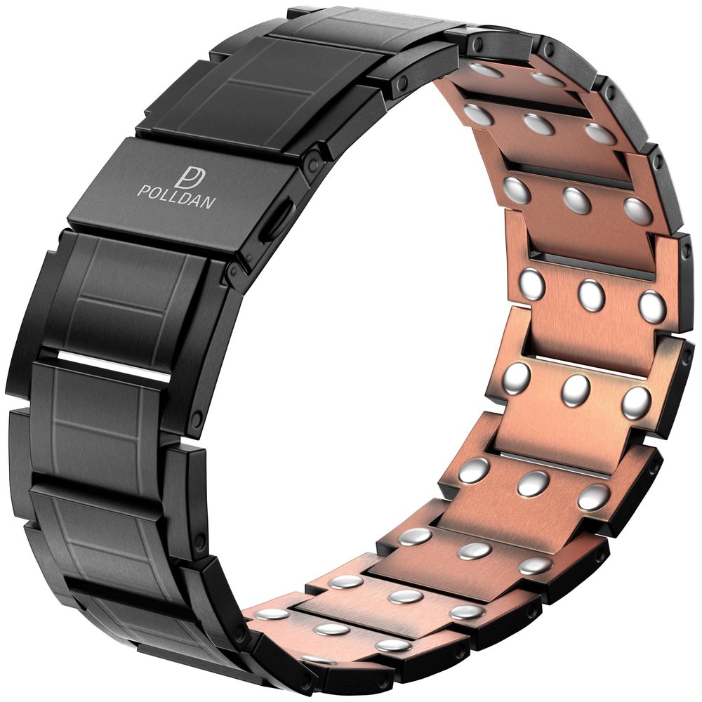 POLLDAN Copper Bracelet 6200 Gauss Power | Mens Bracelet 99.99% Pure Copper | Magnetic Bracelets for Men with Adjustable Fit & Sizing Tool | Stylish Men's Jewelry | Magnet Gifts for Him (3X Power Black Copper)
