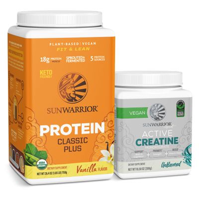 Creatine Powder & Vanilla Classic Plus Organic Protein Powder Set | Bundle & Save | Vegan Protein Superfood Blend plus Unflavored Creatine Monohydrate (60 Servings Unflavored, 30 Servings Vanilla)