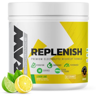 RAW Replenish, Premium Electrolytes Powder Recovery Formula, Lemon Lime (60 Servings) - Flavored Electrolyte Drink Mix Supplement for Hydration, Replenishment, Endurance & Performance Workouts
