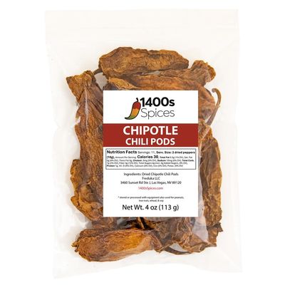 4oz Chipotle Meco Dried Whole Peppers, Chile Seco Pods by 1400s Spices