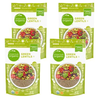 NineLife Basics Simple Truth Organic Green Lentils Non-GMO 16 oz, (Pack of 4)