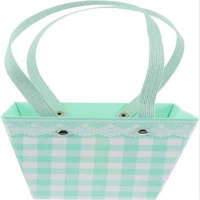 Gift bag,bridesmaid gift bags,Decorative Flowers 5pcs Paper Flower Gift Bags with Handle Waterproof Plaid Bouquet Packaging Box Carrier DIY Florist Tote Pouch (Red) (Color : Red) (Size : Assorted Colo