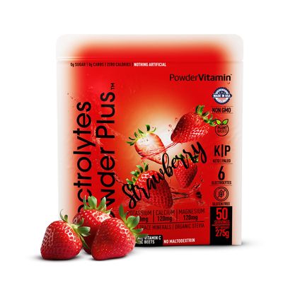 PowderVitamin Electrolytes Powder Plus Keto, Strawberry (50 Servings) 0 Sugar, No Maltodextrin,1000mg Potassium,120mg Calcium,120mg Magnesium,Organic Vitamin C,Zero Calories, Energy Hydration Powder