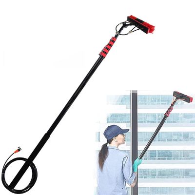 Water Fed Pole Kit Window Cleaning Brush with Extended Handle and Water Hose Window Cleaning Kit High Window Cleaning Kit 12-39 feet Telescoping Pole,30cm brush-18FT/5.4M (55cm brush 18FT/5.4M)