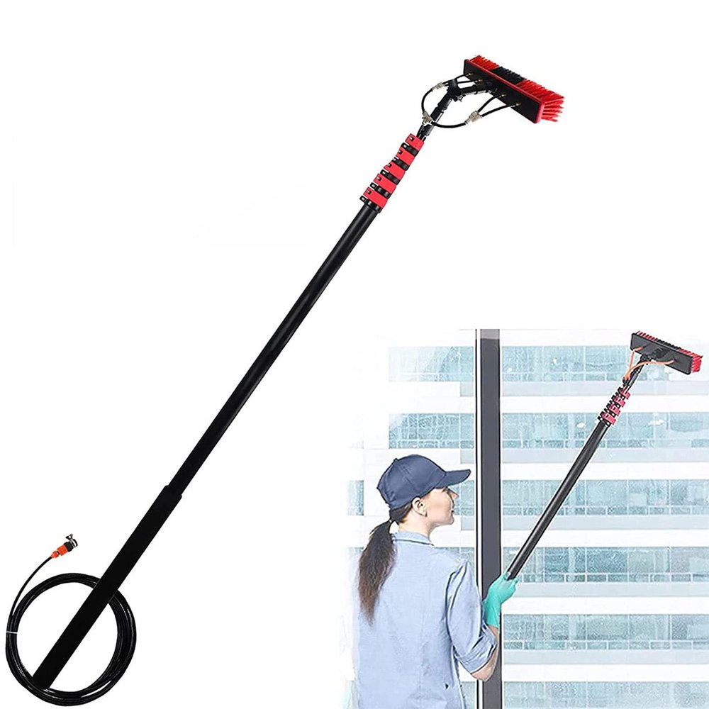 Water Fed Pole Kit Window Cleaning Brush with Extended Handle and Water Hose Window Cleaning Kit High Window Cleaning Kit 12-39 feet Telescoping Pole,30cm brush-18FT/5.4M (55cm brush 18FT/5.4M)