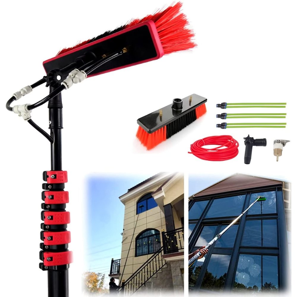 JOMRTS Window Cleaning Pole/Water Fed Telescopic Brush/Extendable Suitable for Photovoltaic Panel Cleaning Trucks Windows, 3.6m (30cm Brush Head 7.2m Rod)