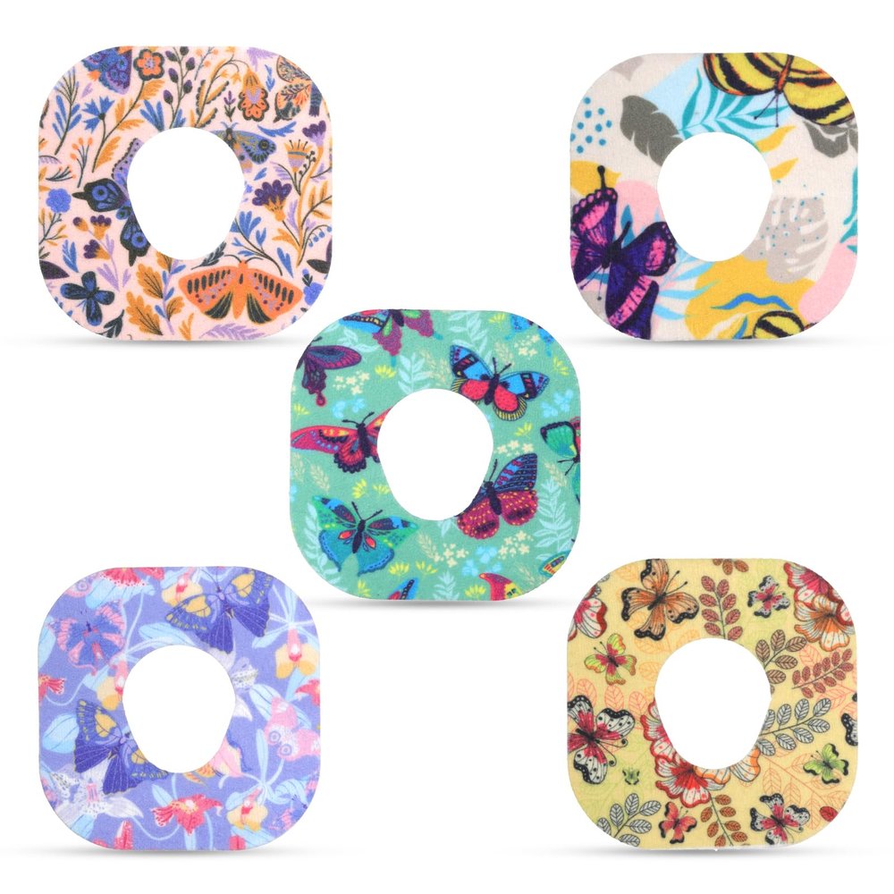 25pcs Sensor Covers for Dexcom G7, Waterproof Adhesive Over Patches Blood Sugar Monitor Patch Butterfly Print Sensor Sticker Overpatch Accessories Compatible with Dexcom G7 (5 Styles)
