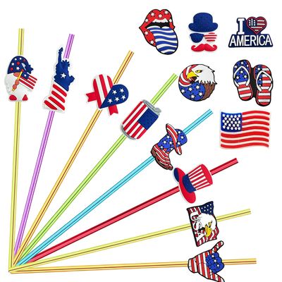 28pcs Independence Day Straight Reusable Straws, 14 Design Patriotic Straw Accessories, Star Stripe silly Straws for Party Favor Party Supplies Birthday Party Decoration With 2 Brushes 6color Straws
