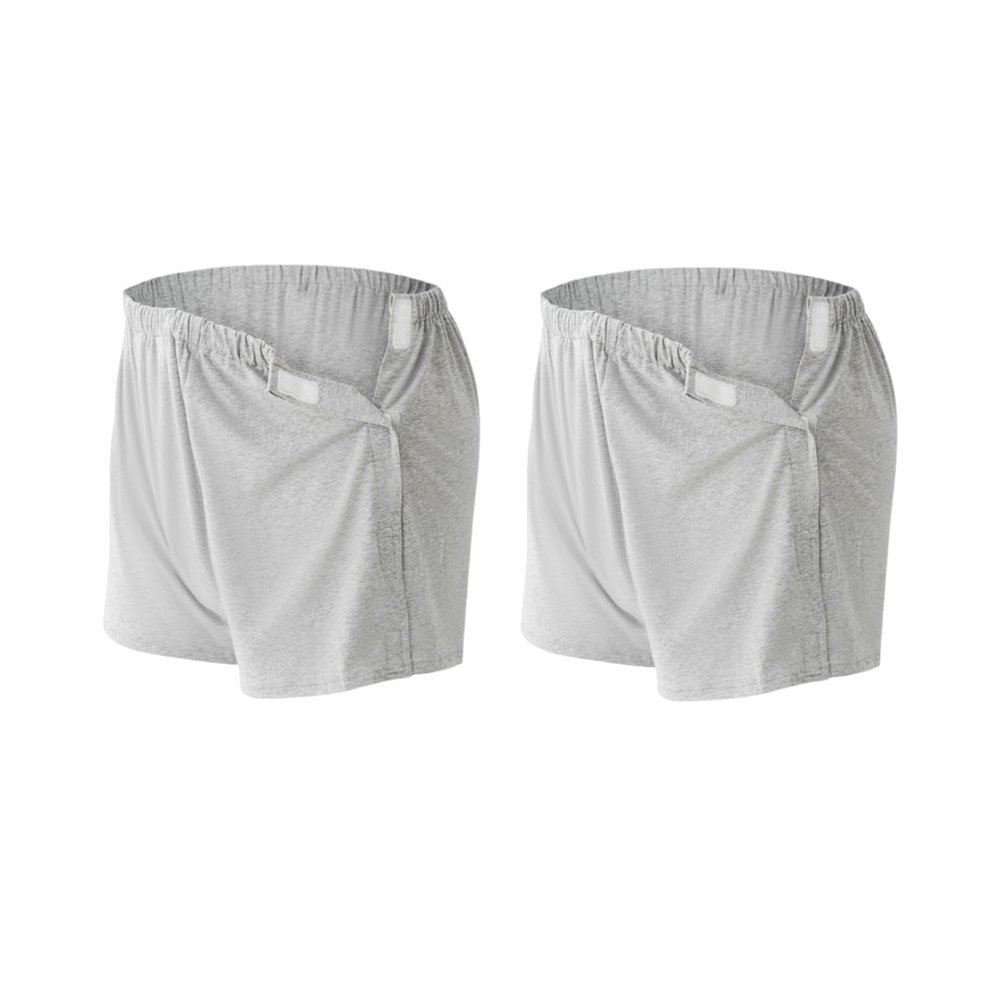 2-Pack Tear Away Post Surgery Boxers Briefs for Men, Full Open Stick-on Briefs, Disabled Adaptive Underwear, W29 Light Gray