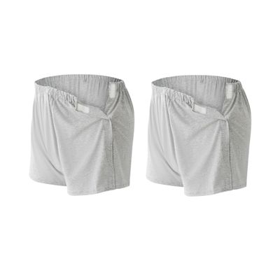 2-Pack Tear Away Post Surgery Boxers Briefs for Men, Full Open Stick-on Briefs, Disabled Adaptive Underwear, W31 Light Gray